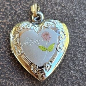 Solid sterling silver 925 heart MOM engraved locket with rose